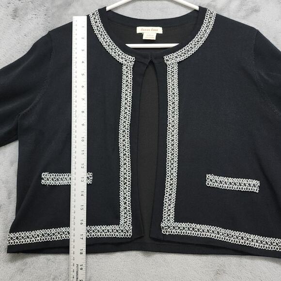 Luxxe Lane Sweater Womens L Black Silver Trim Shrug Cardigan Stretch Knit Formal - Picture 6 of 7